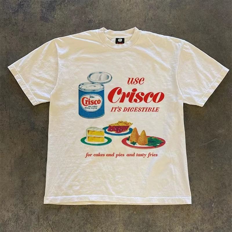 Japanese Brand Loose Retro Food Print Cotton Tee Hoodie, Sweatshirt | FlexRushtees.com