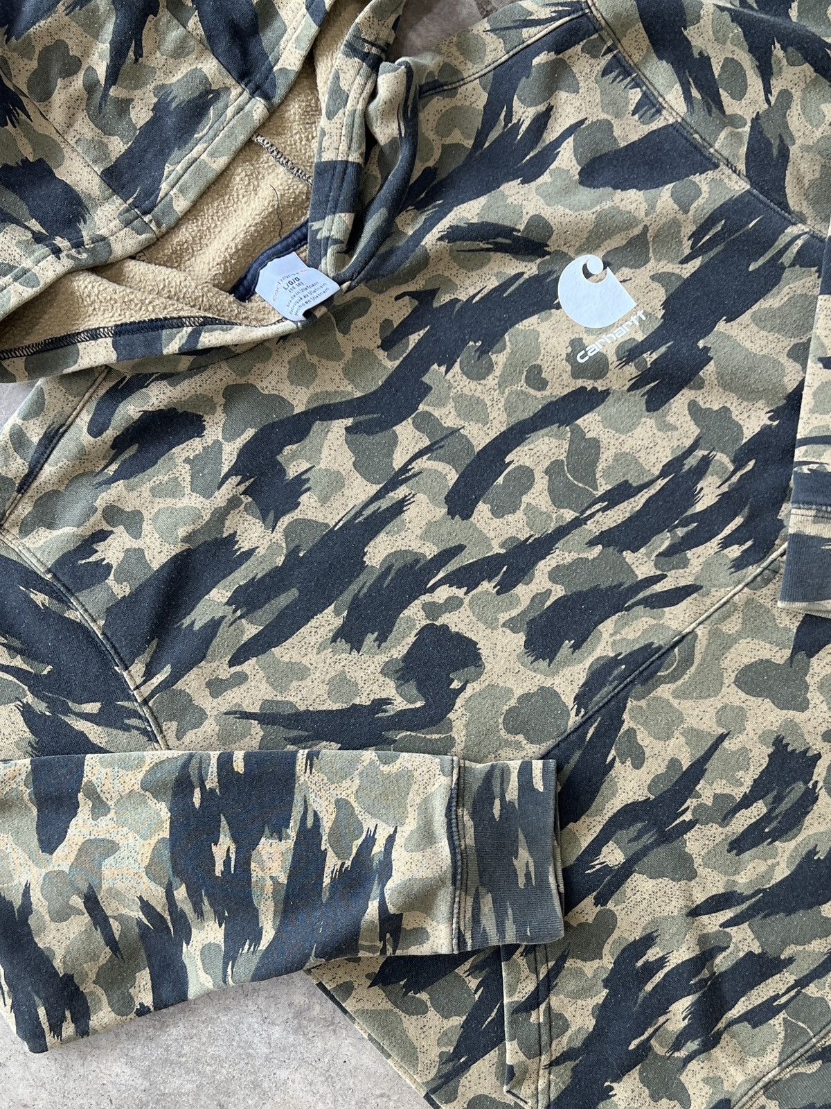 Vintage Carhartt Camo Branded Logo Hoodie 14 16 Youth Large