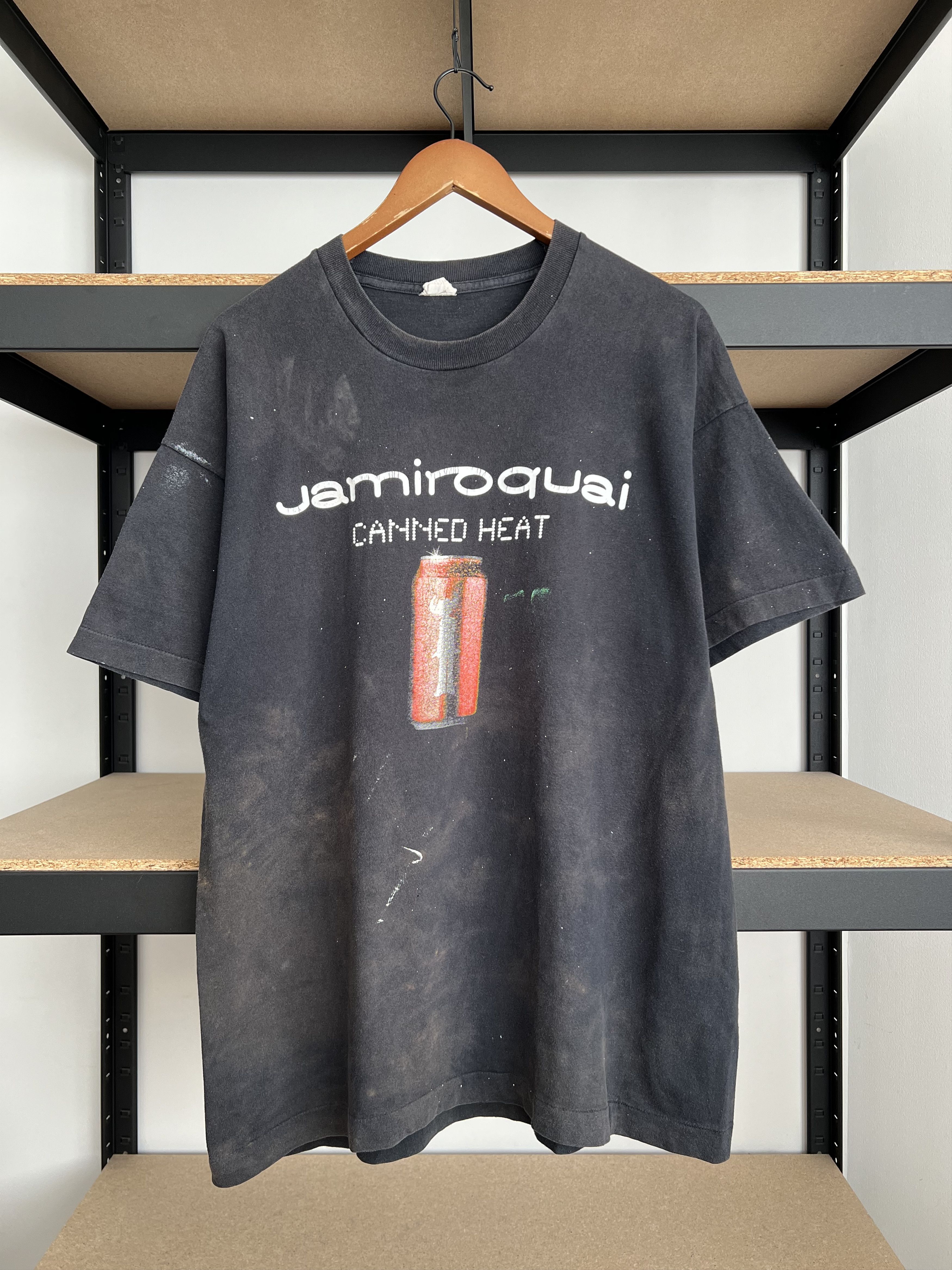 Band Tees Vintage 90s Jamiroquai Canned Heat Thrashed Black T Shirt Hoodie, Sweatshirt | FlexRushtees.com