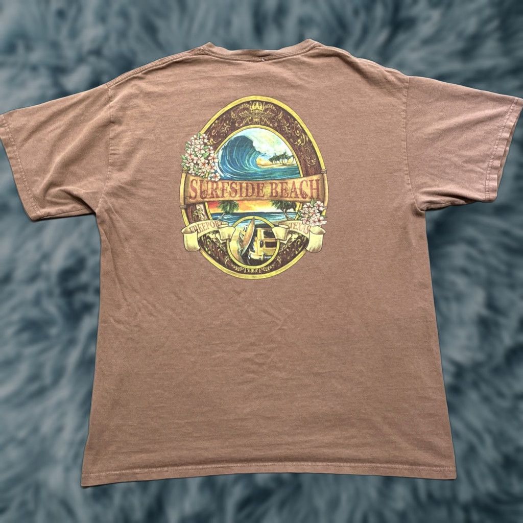 Vintage Bee Easy Surf Shirt Mens L Brown Surfside Beach Texa S 90s Beach Classic Tropical T
