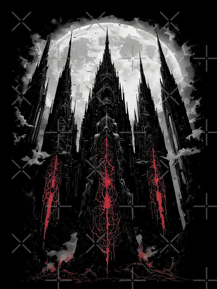 Blood Cathedral Gothic Horror Full Moon Dark Fantasy Art (BLACK) by MorbidDreams