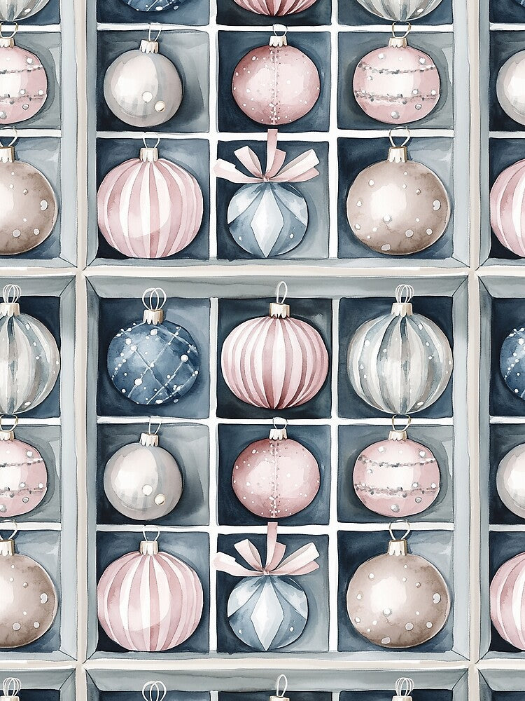 Blue Pink Winter Christmas Ornaments All Over by Feeling Artsy
