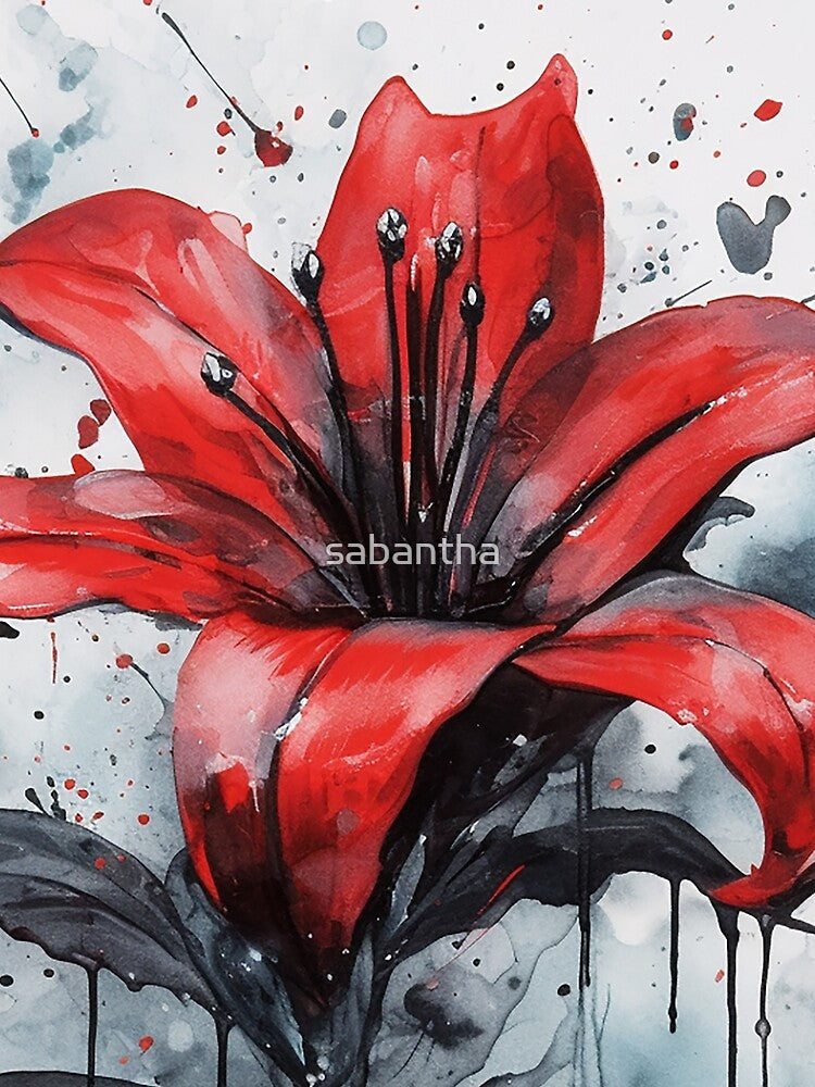 Lilriva - Red lilies with black ink (2/5) by sabantha