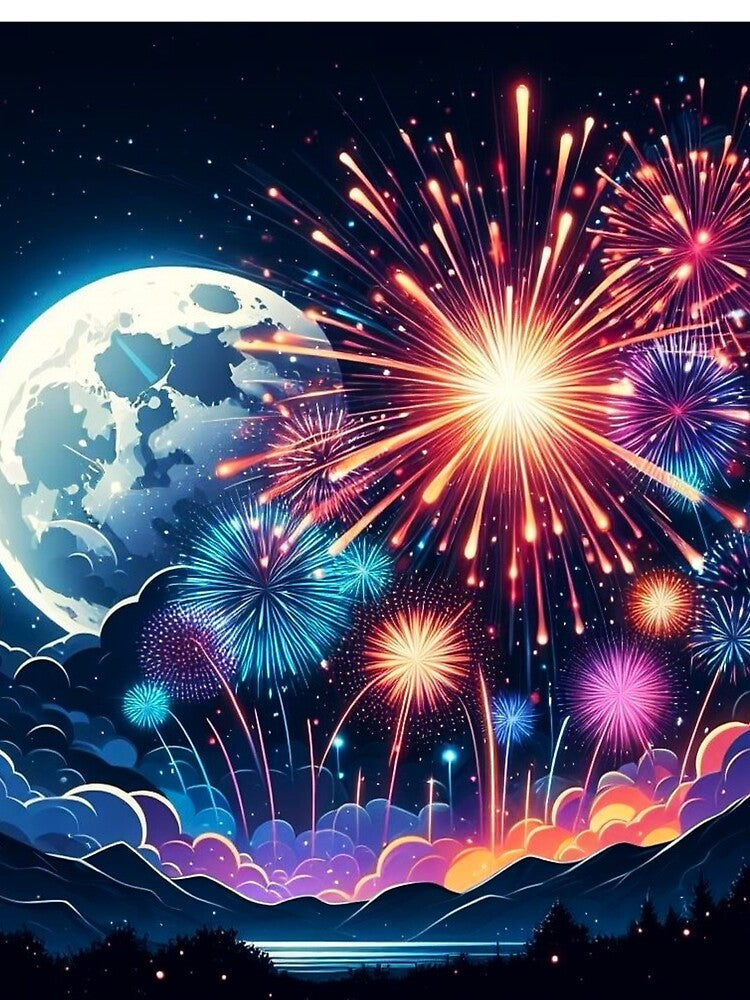 Full moon and fireworks. by growing-mom