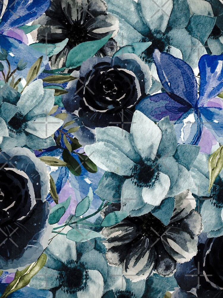 Dark Blue Watercolor All Over Floral Pattern by Designs By YL