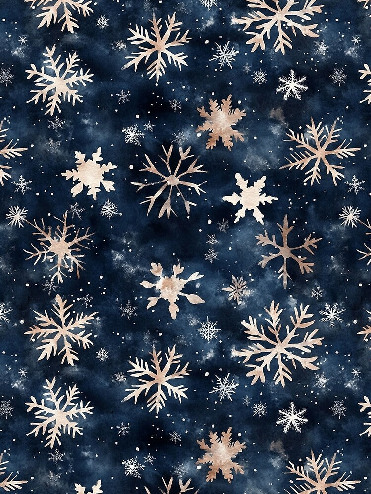 Dark Blue Golden Snowflakes Winter Christmas All Over by Feeling Artsy