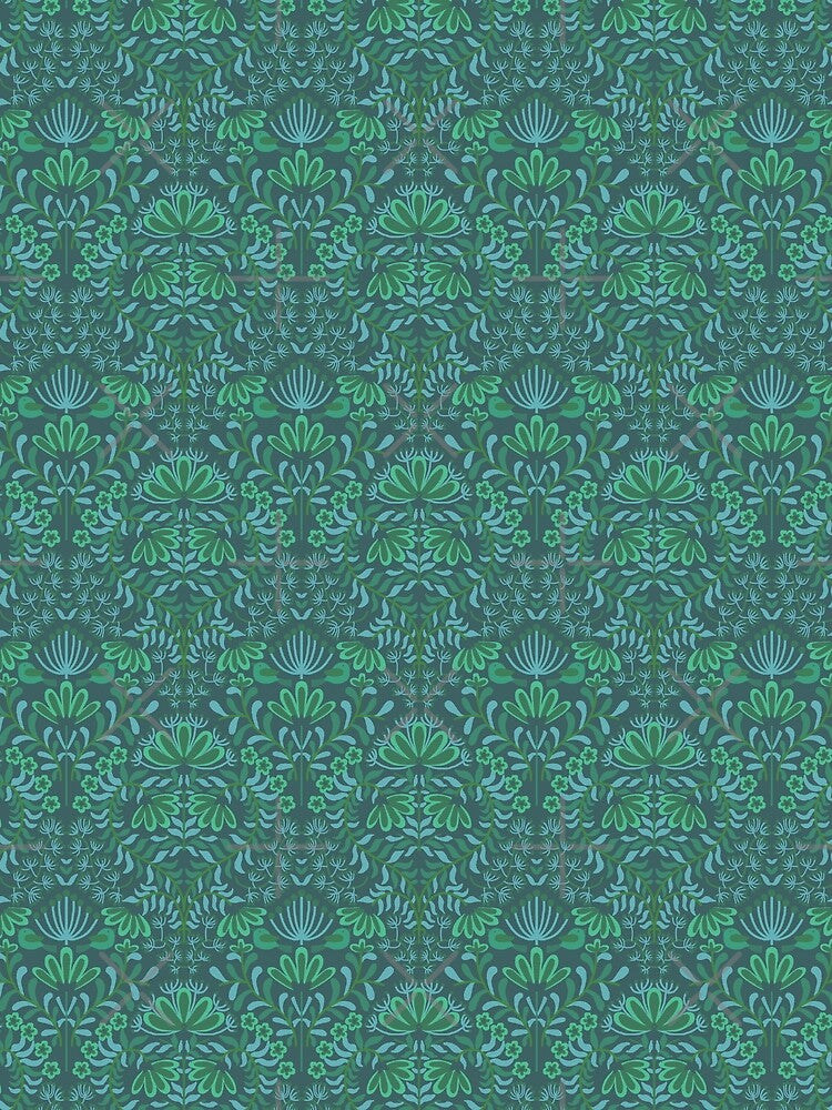 Bird's Home- Deep Jungle Green-Deep Aquamarine by Fabricatemyart
