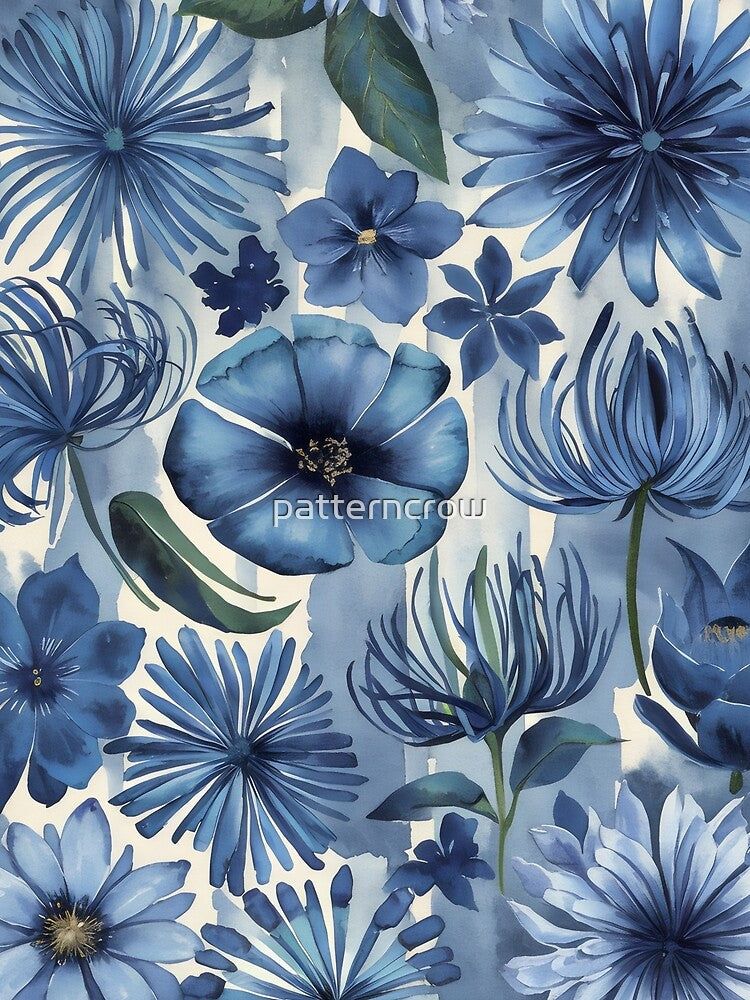 Calming blue flower pattern, watercolor painting, all over by patterncrow
