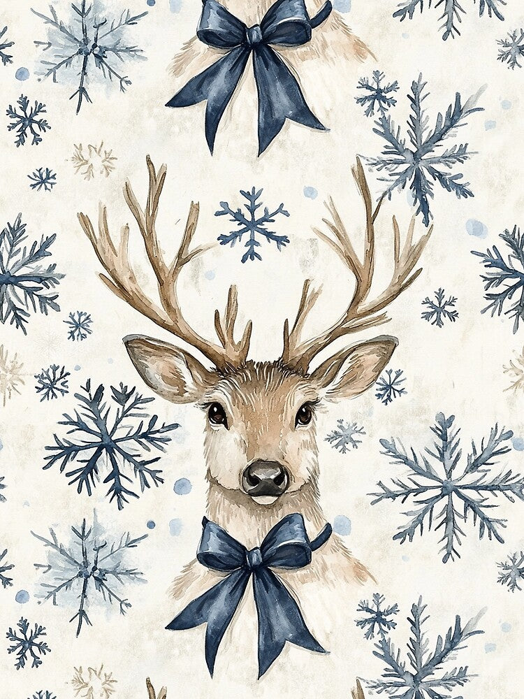 Deer Blue Snowflakes Winter Christmas All Over by Feeling Artsy