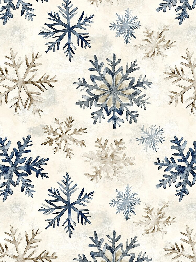 Blue Beige Snowflakes Winter Christmas All Over by Feeling Artsy