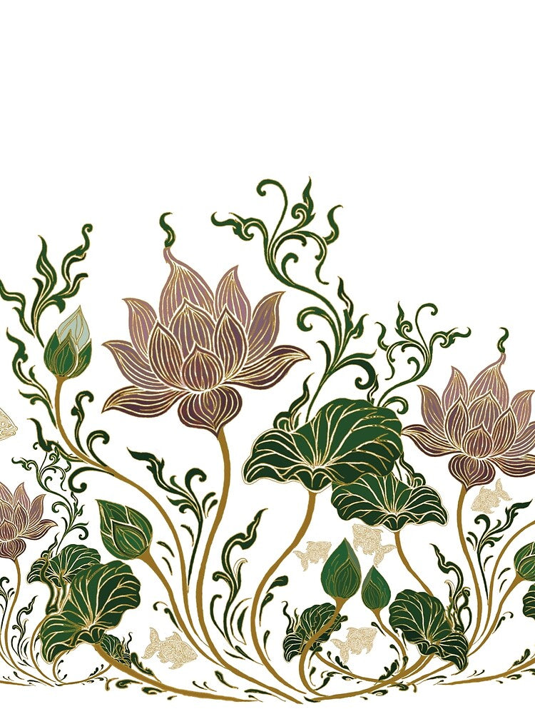 Classic digital art lotus and fish by Dechaphopearsri