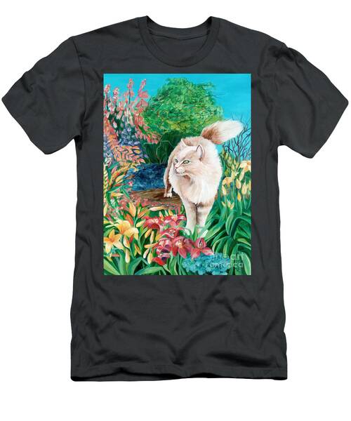 Orange Tabby Cat In Flower Garden T-Shirt