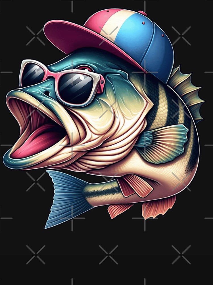 Realistic Bass Fish Clipart with Baseball Cap Sunglasses by raedattia
