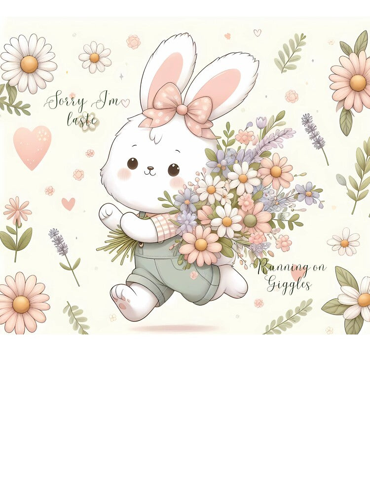 Cute Bunny Running with Flowers by Nexloft