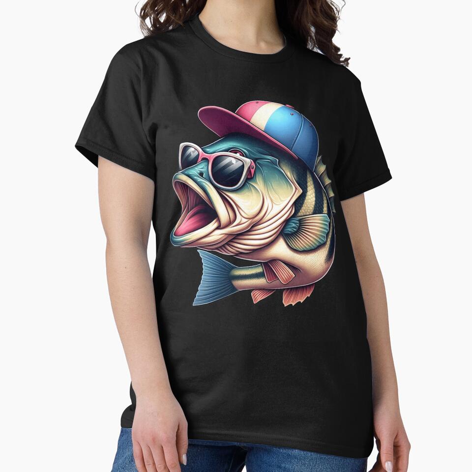 Realistic Bass Fish Clipart with Baseball Cap Sunglasses by raedattia