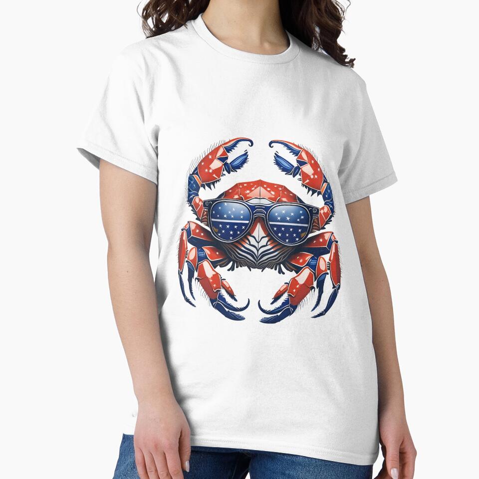 4th of July Crab Wearing American Sunglasses Cool T-Shirt by lando218
