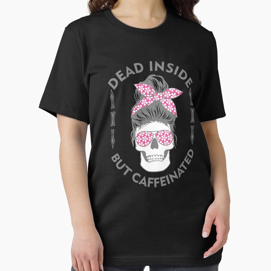 Dead Inside But Caffeinated-Skeleton T-Shirt Design - Shirt Design - Sticker Redbubble by bluehatgraphics