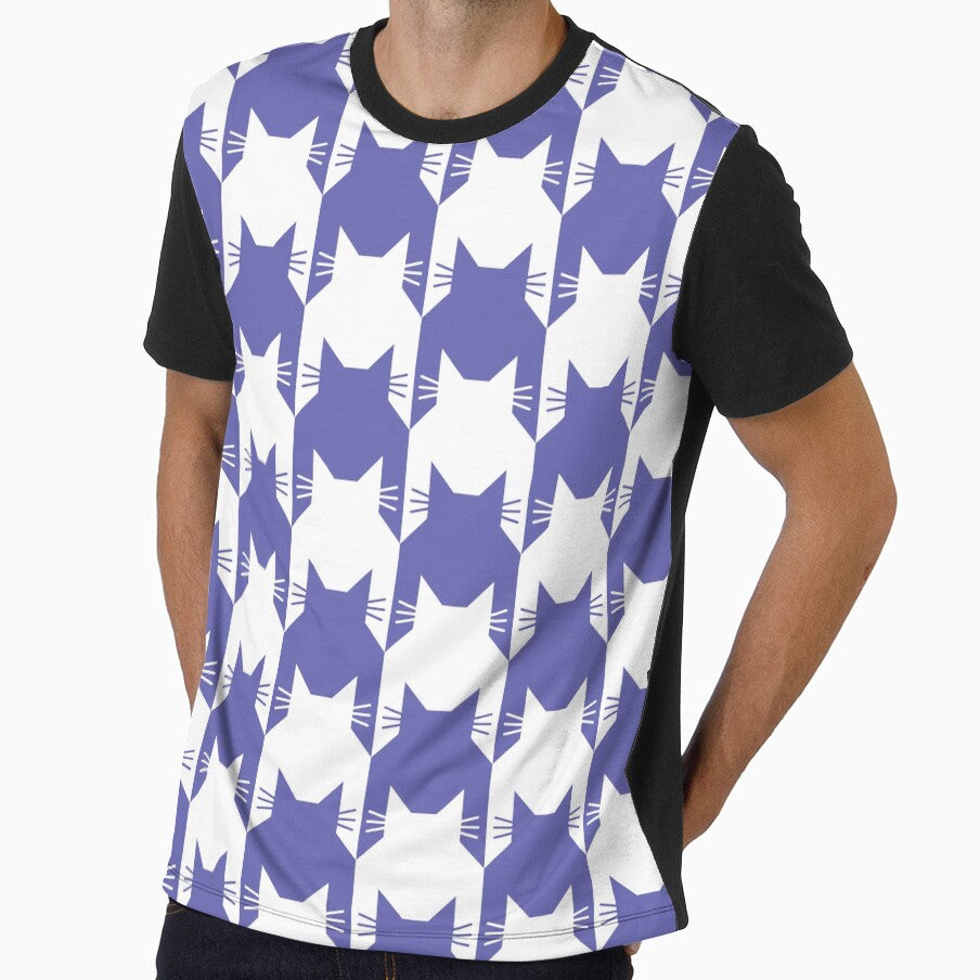 Catstooth Cat Houndstooth White and Very Peri Large Print by Feeling Artsy