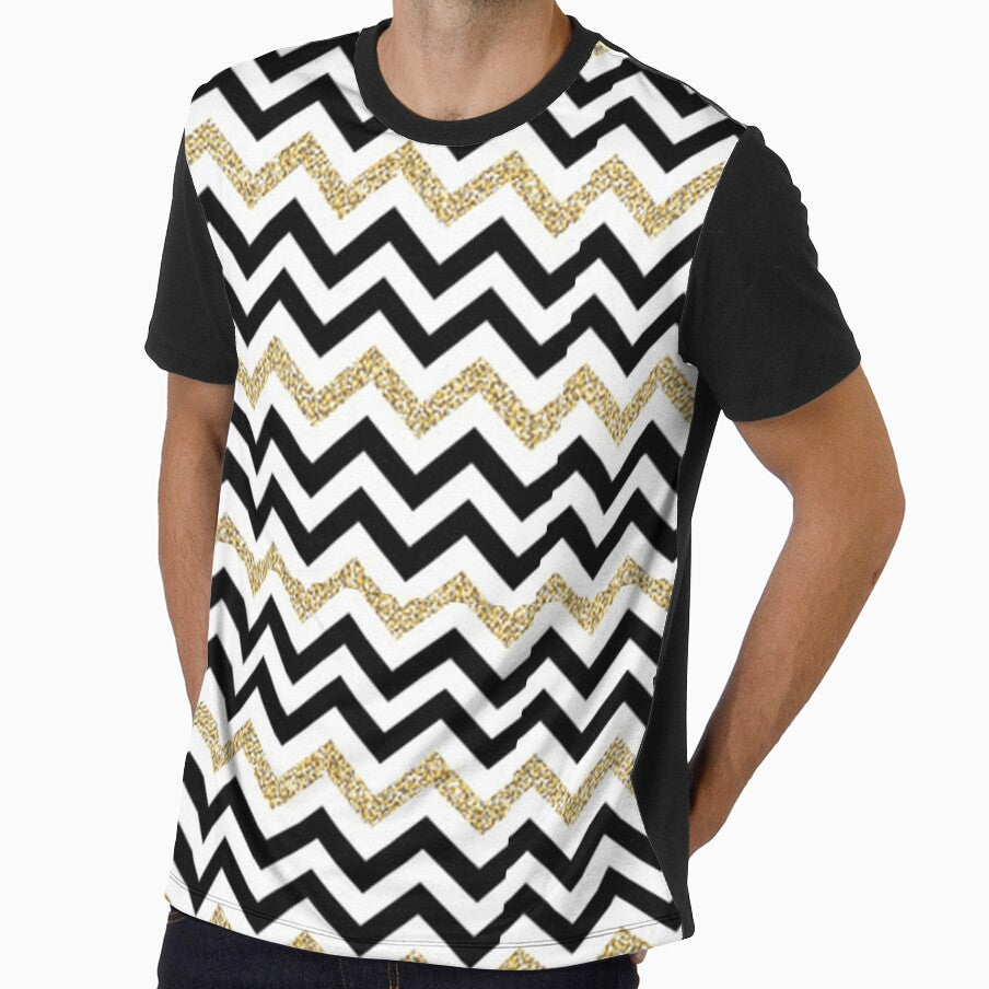 Black, White, and Gold Glitter Chevron Pattern by SerpentSkyArts