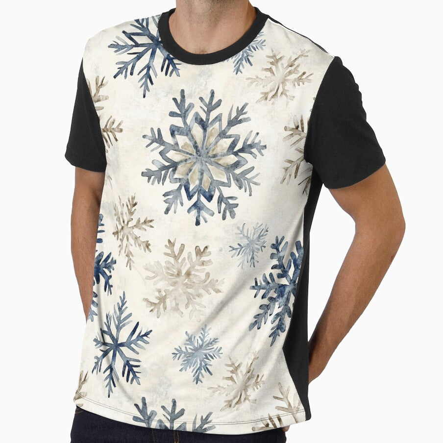 Blue Beige Snowflakes Winter Christmas All Over by Feeling Artsy