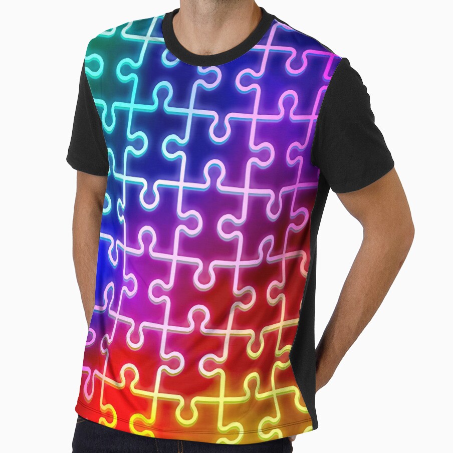 Jigsaw Puzzle Pieces Blue Rainbow Pattern by PhyrexiaB