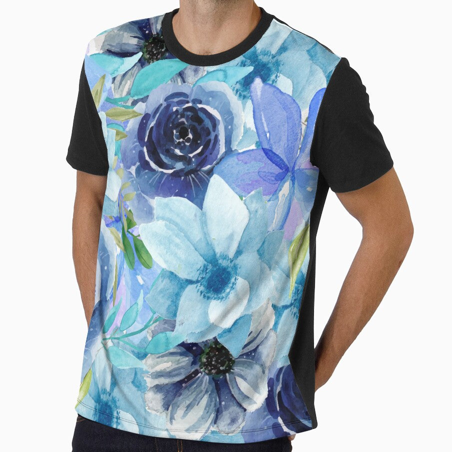 Blue Watercolor All Over Floral Pattern by Designs By YL