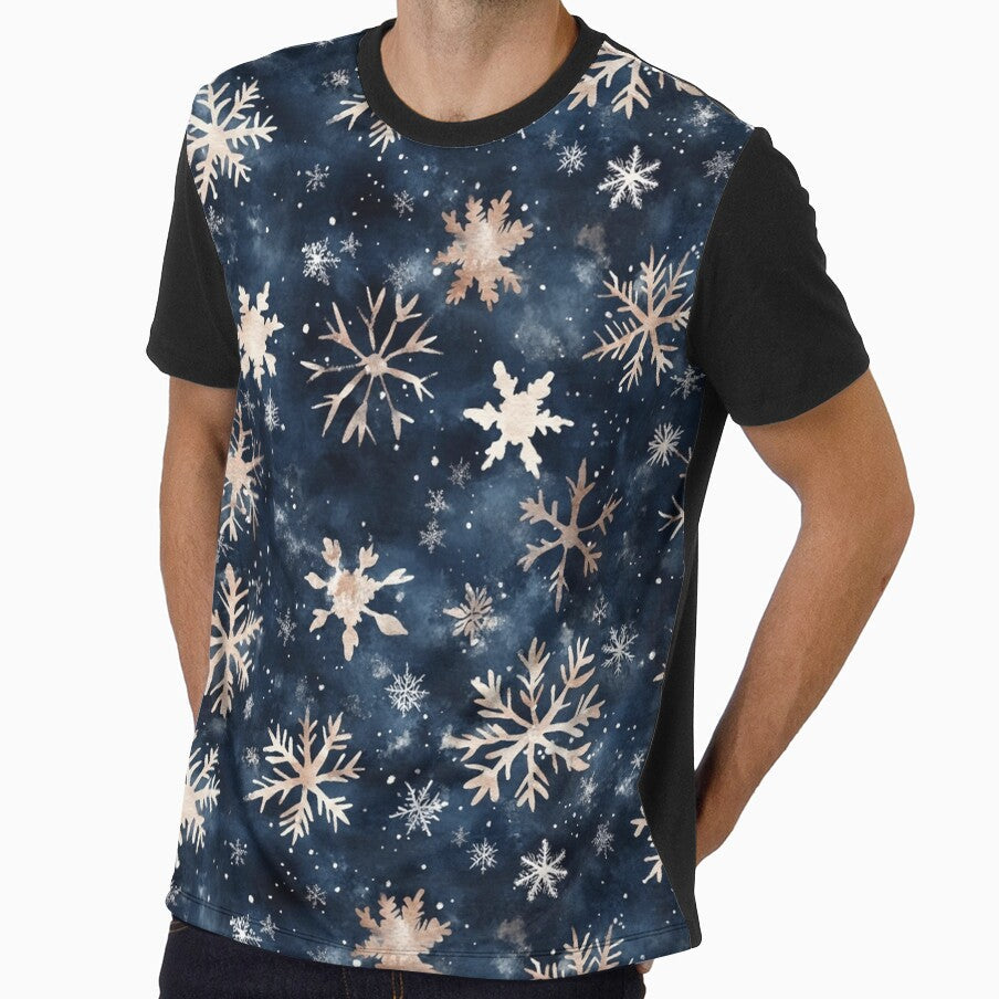 Dark Blue Golden Snowflakes Winter Christmas All Over by Feeling Artsy