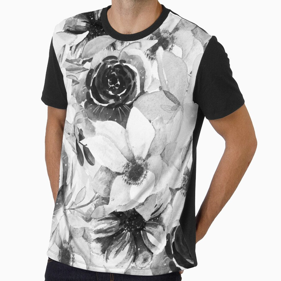 Black And White Watercolor All Over Floral Pattern by Designs By YL