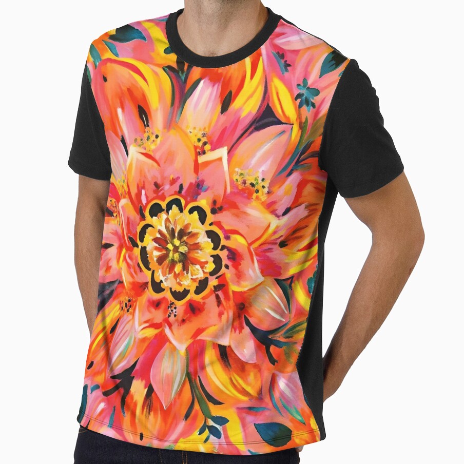 Vibrant orange flower pattern, acrylic painting, all over by patterncrow