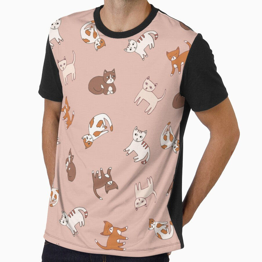 Sweet and Adorable Floating Cats All Over Print with Pink Background for Men's & Women's Fashion by TeeFashionShop