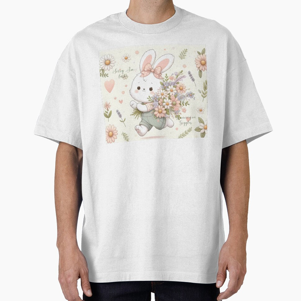 Cute Bunny Running with Flowers by Nexloft