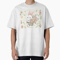 Cute Bunny Running with Flowers by Nexloft