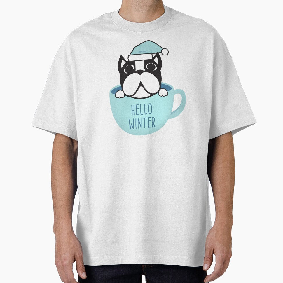 Cute Boston Terrier Merry Christmas Funny Hello Winter Essential T-Shirt by PilaStudio