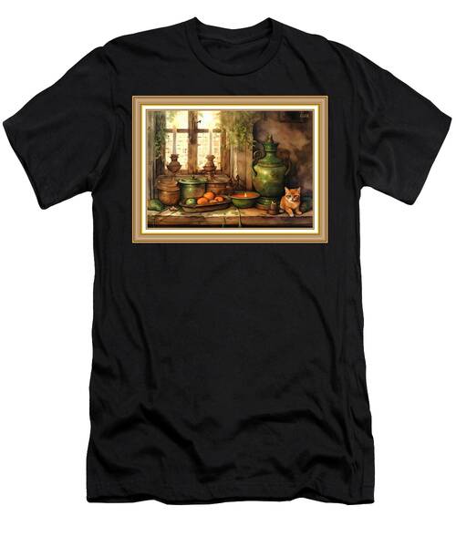 Still Life With Ceramicware Candleholders A Cat And More. L A S With Digital Frame. T-Shirt