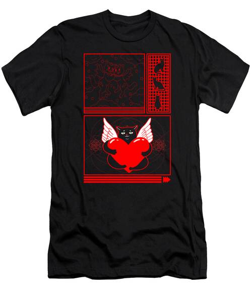 Valentines Day Shirt Black Cat Valentines Day Cupid Cat Heart Tee Valentines Day Couple Girlfriend Gift Mom Cat Lover T-shirt T-Shirt